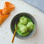 No-churn Matcha Ice cream topped with pistachios