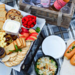 Picnic spread with a picnic basket
